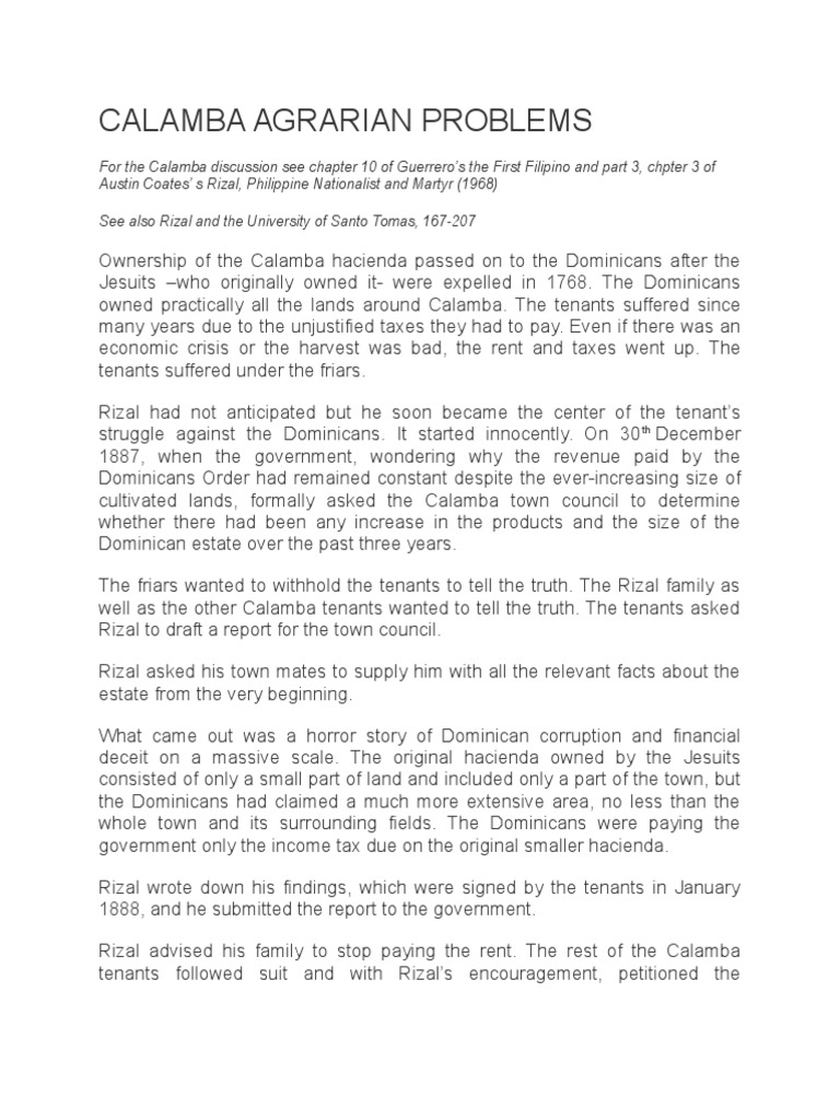 Calamba Agrarian Dispute and Rizal | PDF | Leasehold Estate