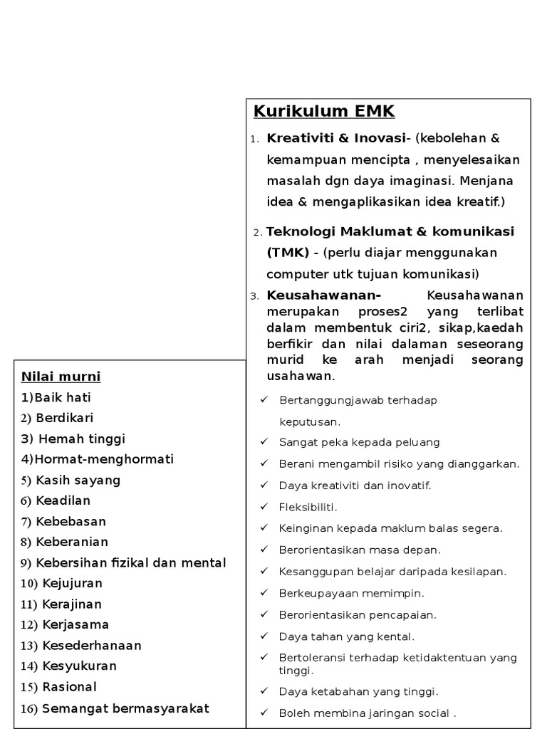 Pengisian Nilai Murni, EMK | PDF