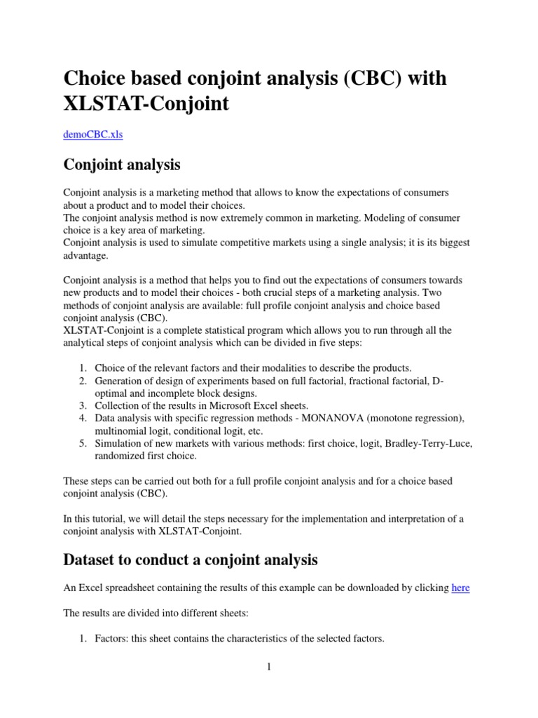 Choice Based Conjoint Analysis (CBC) With XLSTAT-Conjoint | PDF ...