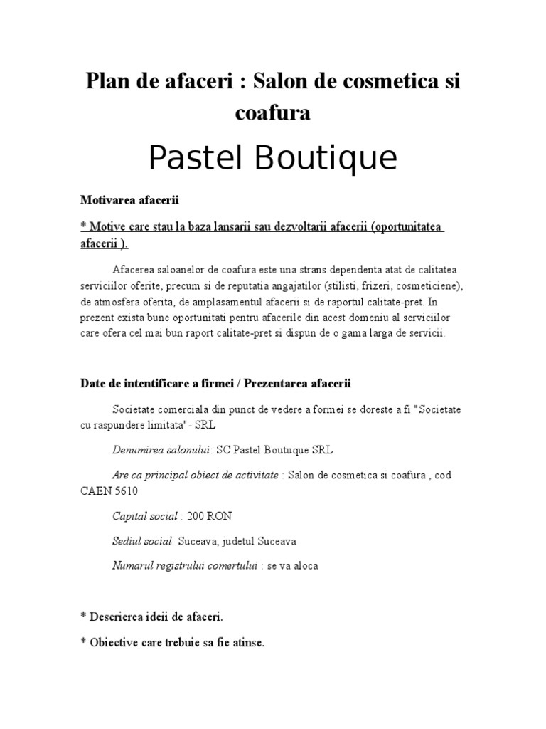 Salon de Cosmetica Si Coafura PASTEL BOUTIQUE PDF