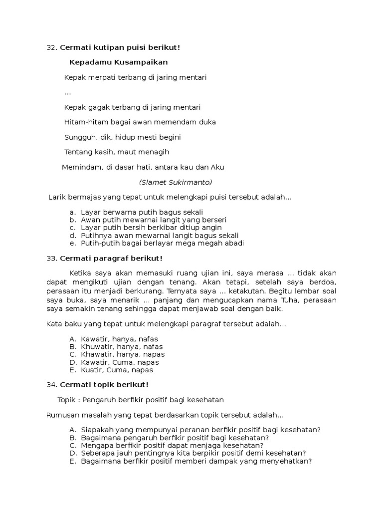 Cermati Kutipan Puisi Berikutbi