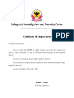 Safeguard Investigation and Security Co Inc: Certificate of Employment