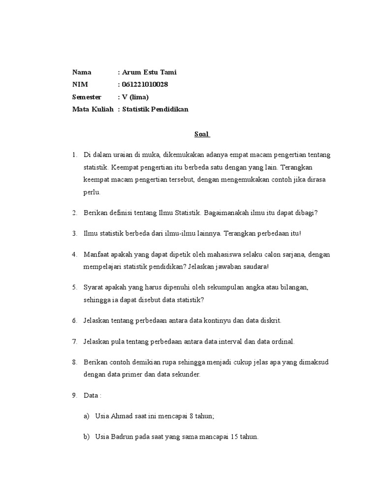 Soal 1 Statistik Pendidikan