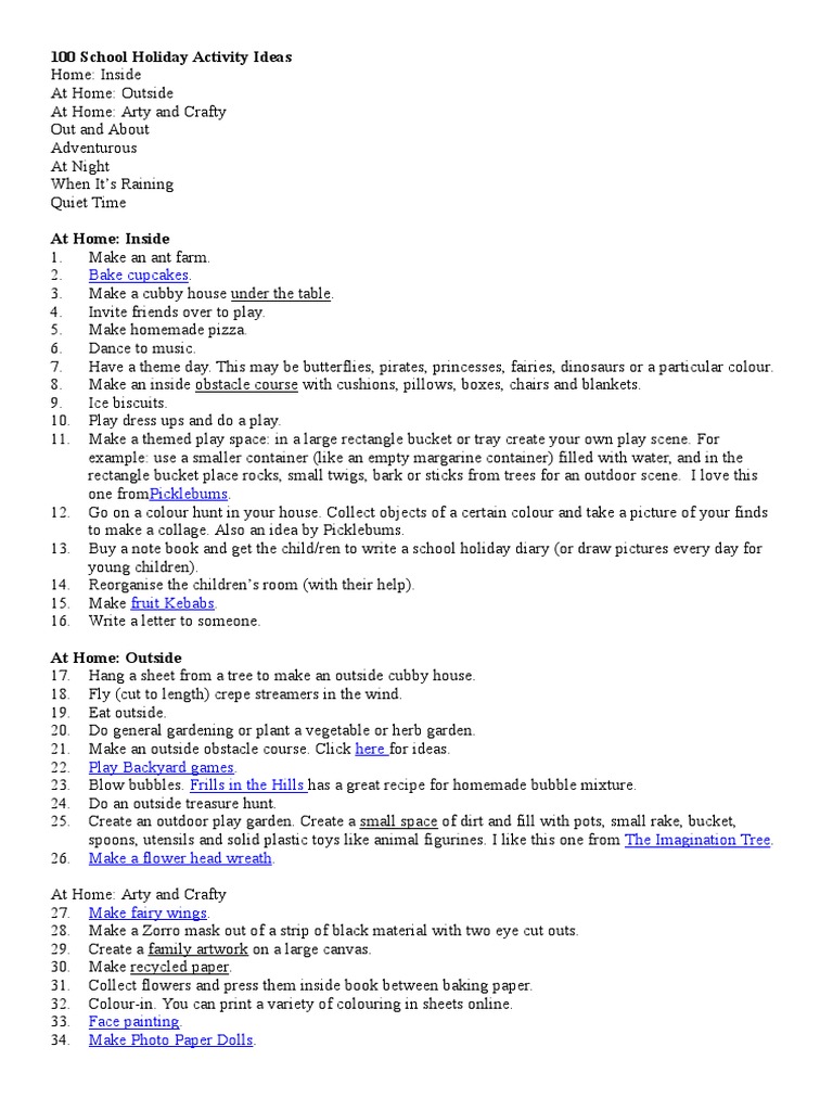 Kids School Holiday Activity Ideas