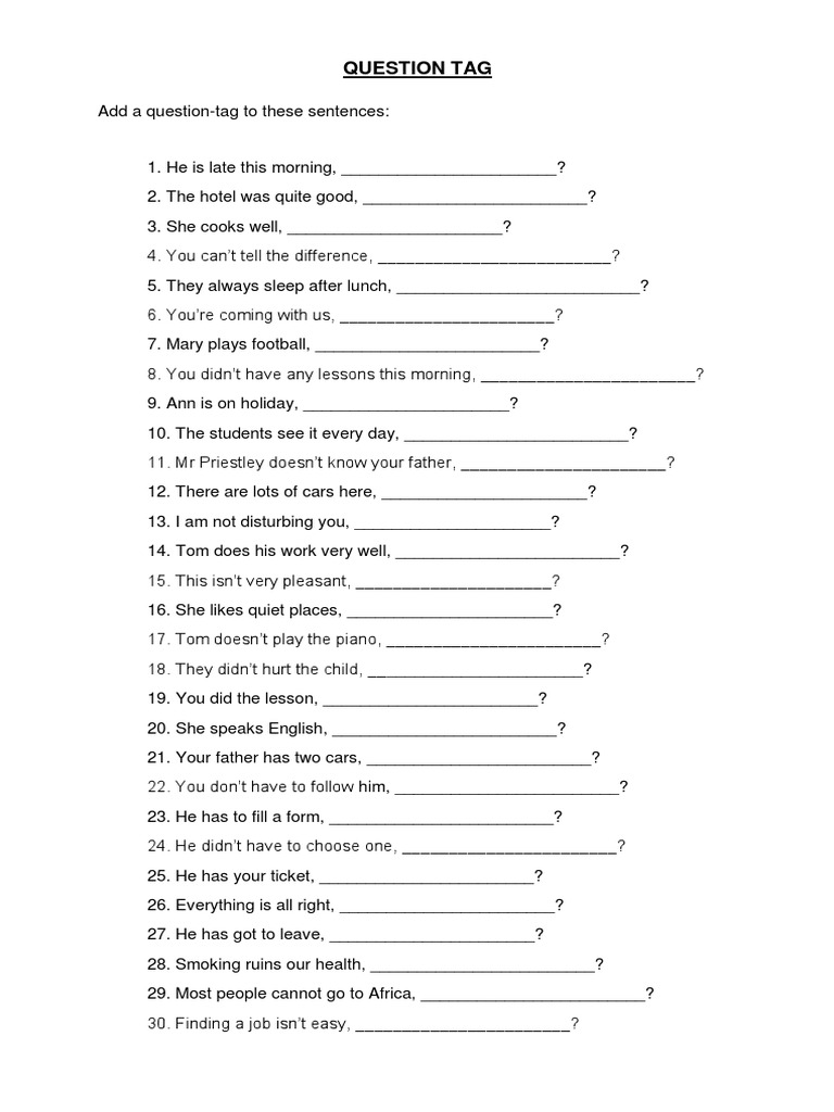 question tags exercises