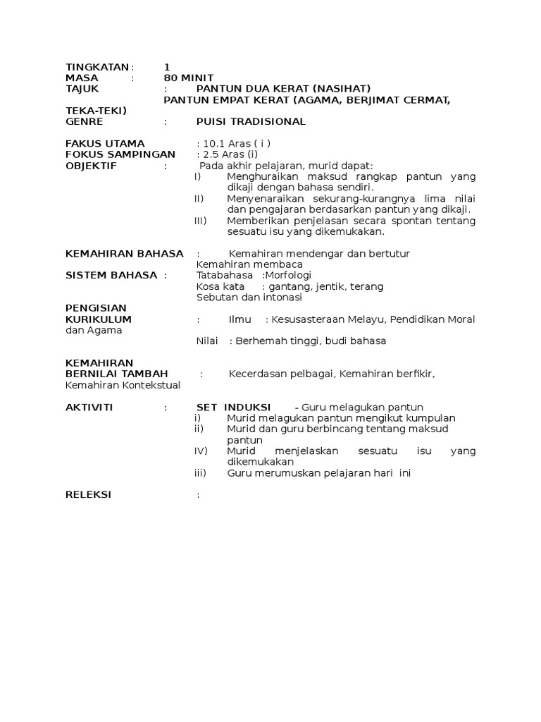 Contoh Rph Komsas Tingkatan 1 Pdf