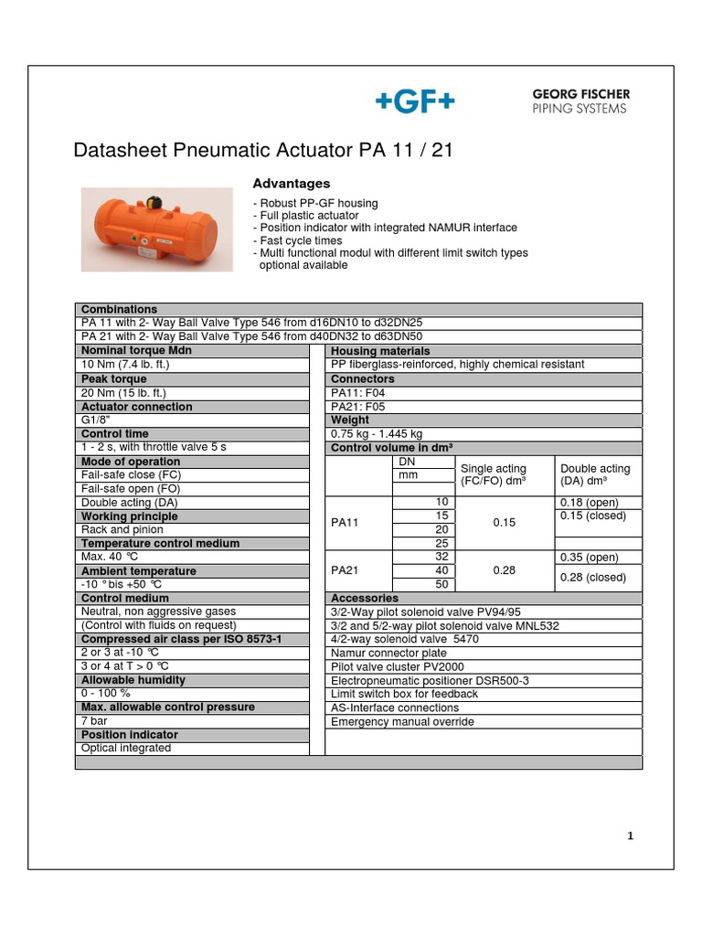 Pneumatic Actuator 11 21 Datasheet English Valve Actuator