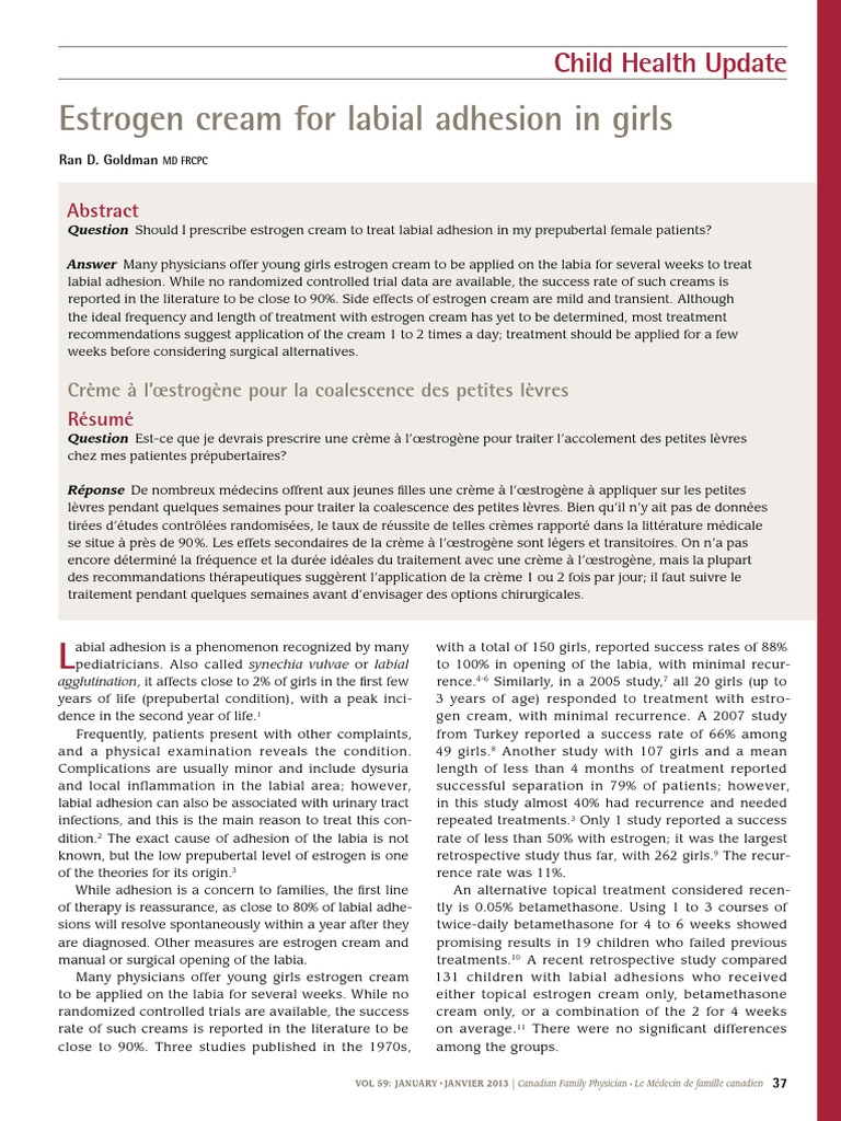 Crème à l'œstrogène pour les adhésions labiales | PDF | Gynécologie ...