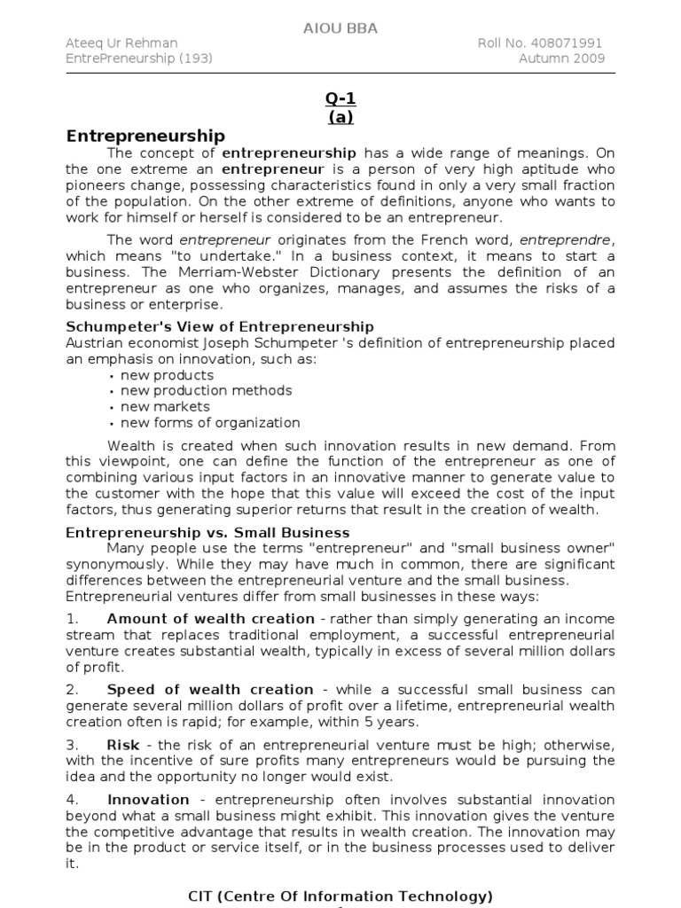 entrepreneurship and business development assignment