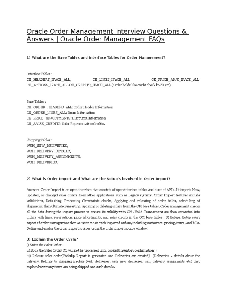 Oracle Order Management Interview Questions