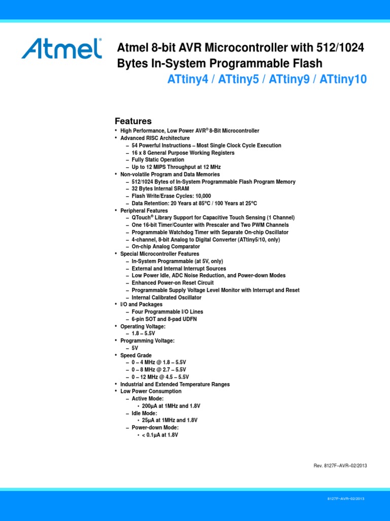 Atmel 8127 AVR 8 Bit Microcontroller ATtiny4 ATtiny5 ATtiny9 ATtiny10 ...