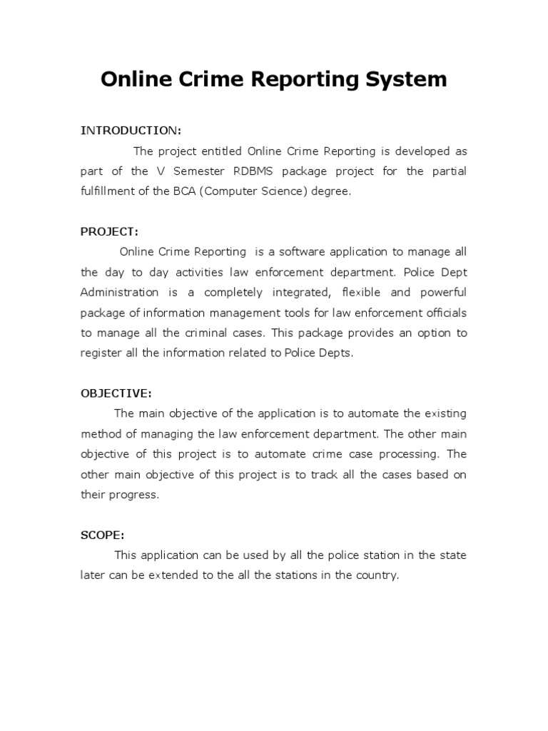 Online Crime Reporting System Project | PDF | Microsoft Access | Oracle ...