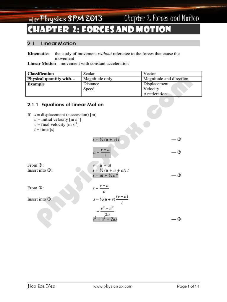 Forces and Motion in Physics SPM | PDF