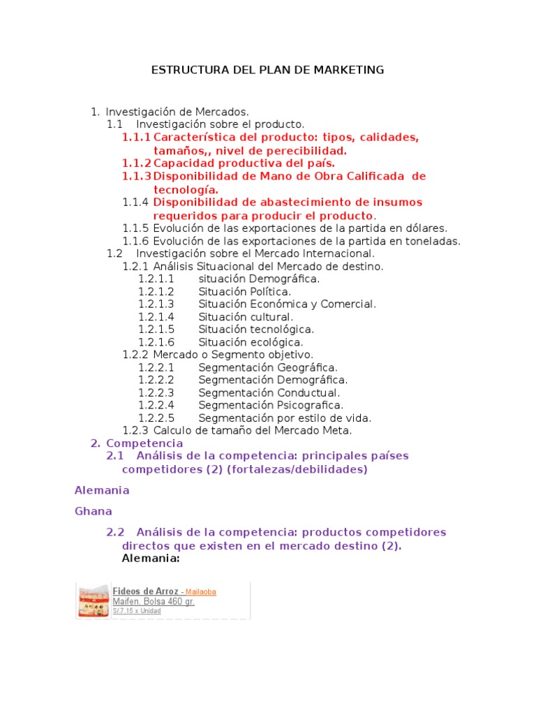 Estructura Del Plan de Marketing | PDF | Pasta | Cocina italiana