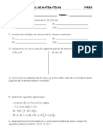 Evaluación Inicial de Matematicas 2ºeso