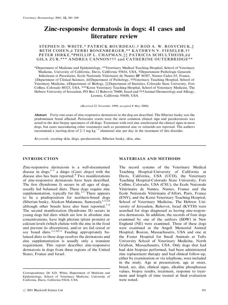 Zincresponsive Dermatosis in Dogs 41 Cases and Literature Review