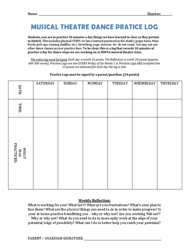 Musical Theatre Dance Practice Log | PDF
