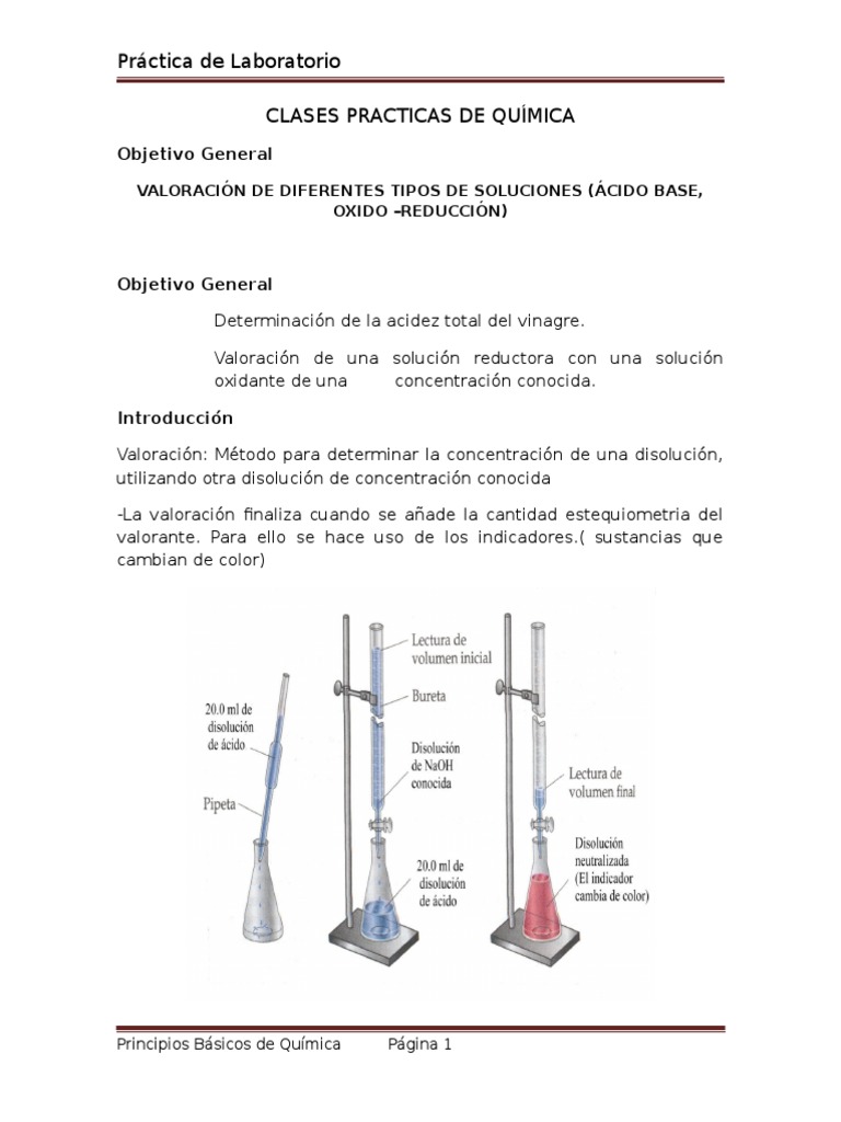 Acidez Del Vinagre y Titulacion Redox Valoración Química analítica