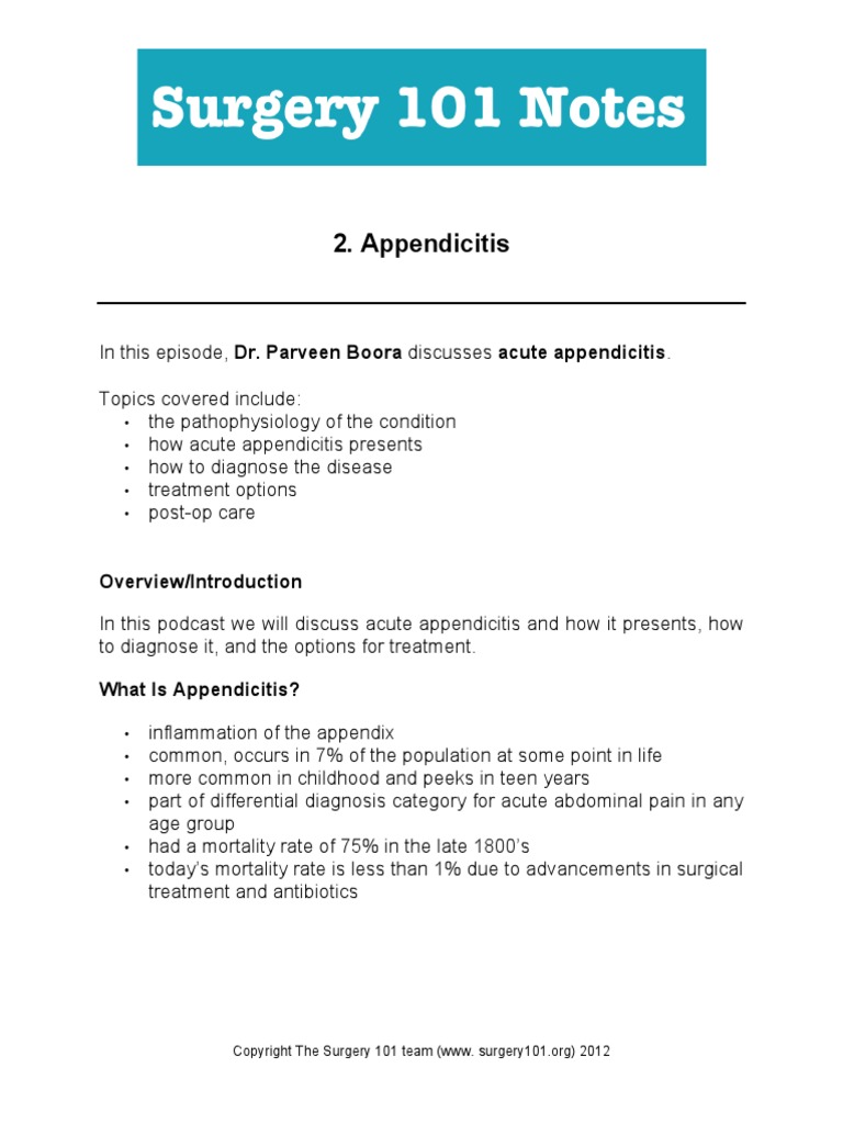 2-1. Notes Appendicitis | PDF | Gastroenterology | Digestive Diseases