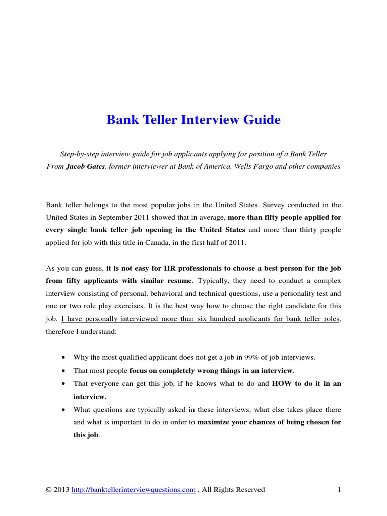 Bank Teller Interview Guide PDF Résumé Job Interview