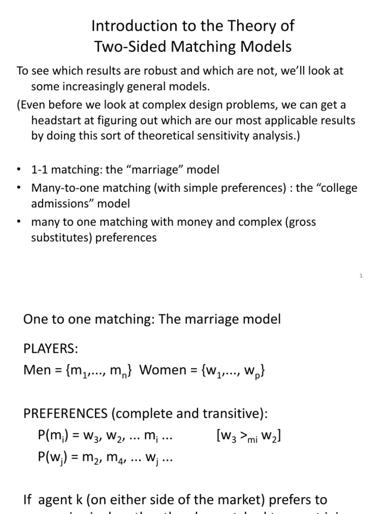 Two-Sided Matching Models Explained | PDF | Teaching Mathematics | Science