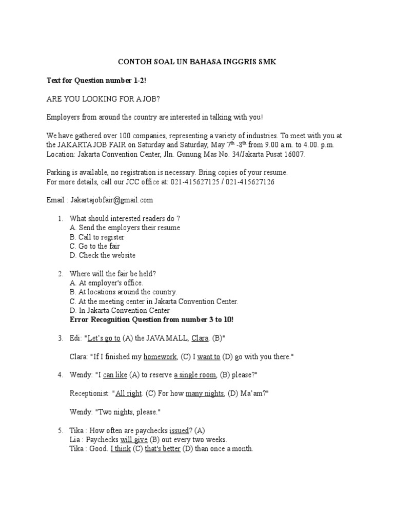 Contoh Soal Un Bahasa Inggris SMK PDF