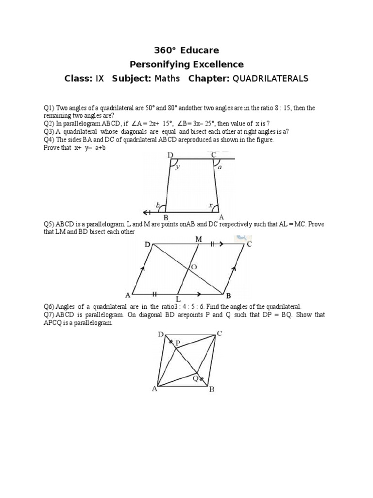 Quadrilaterals: Class IX Maths Problems | PDF
