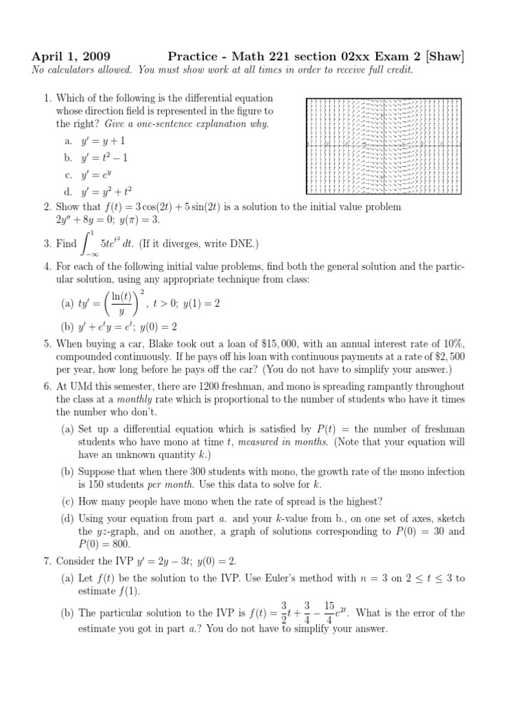 Math 221 Exam 2 Practice Problems | PDF
