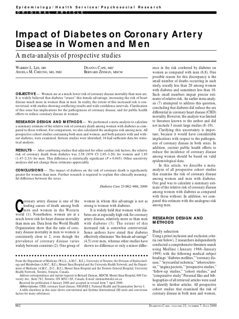 Impact of Diabetes On Coronary Artery | PDF | Coronary Artery Disease ...
