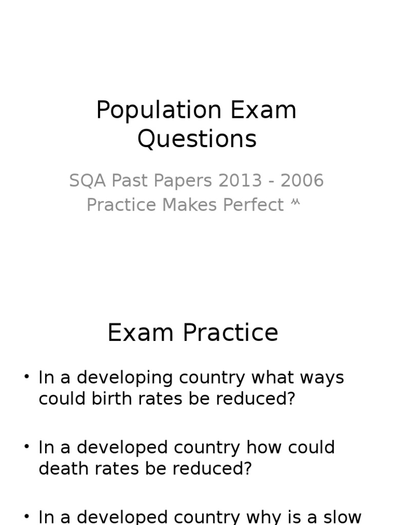 Population Exam Practice Questions | PDF | Social Science