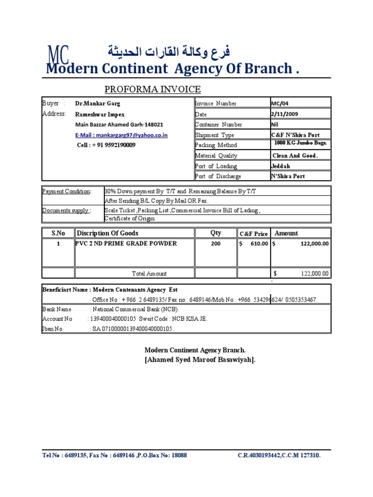 PVC Powder Proforma Invoice | PDF