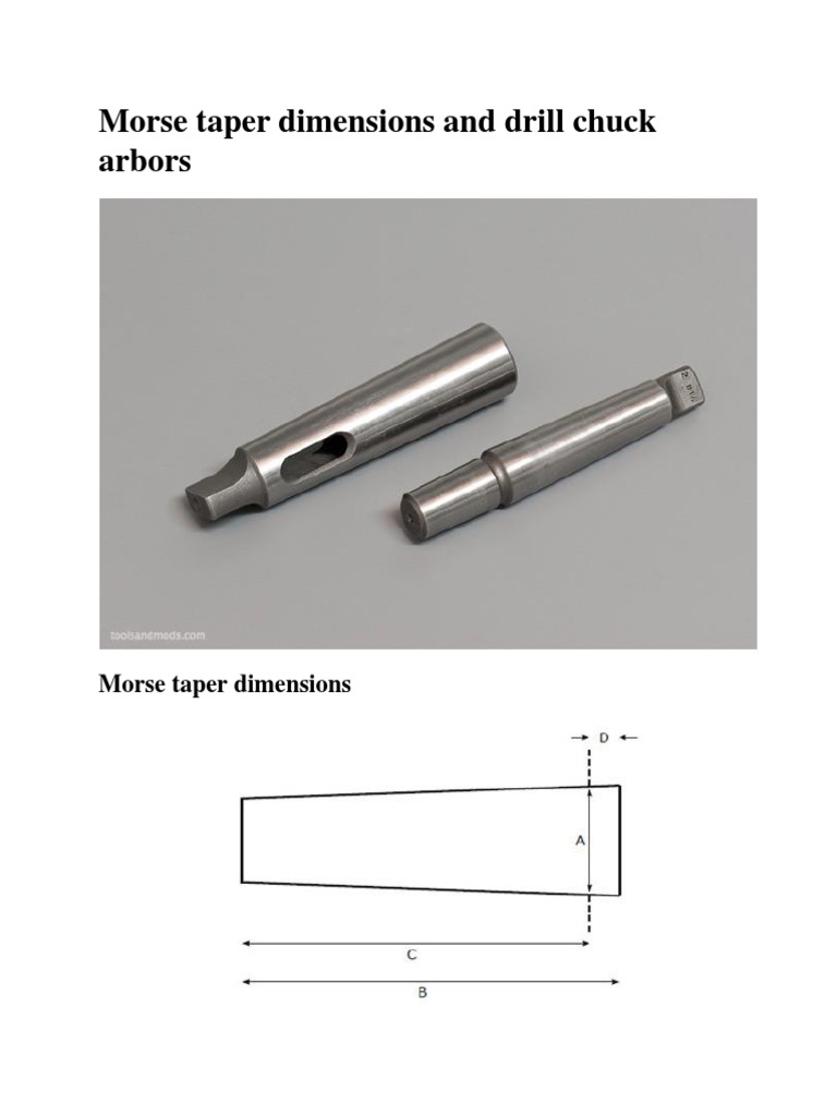 Morse Taper Dimensions and Drill Chuck Arbors PDF Drill Dimension