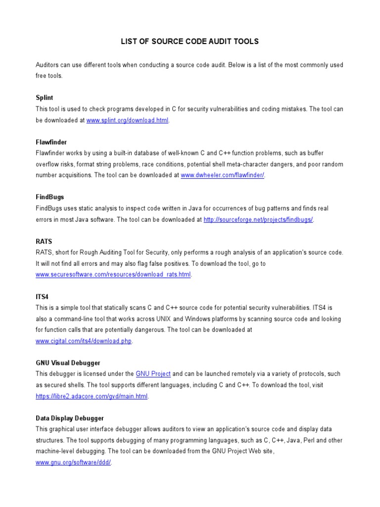 Source Code Audit Tools Overview | PDF | Business | Technology ...