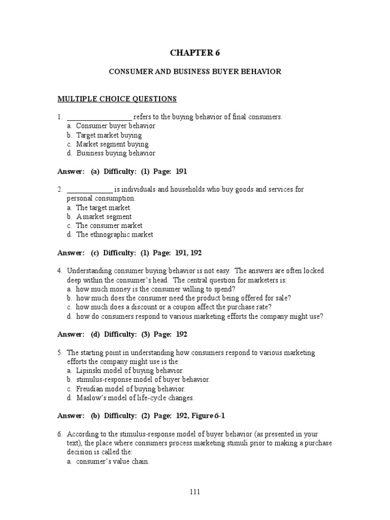 CB Multible Choice Question Bank | PDF | Consumer Behaviour | Behavior