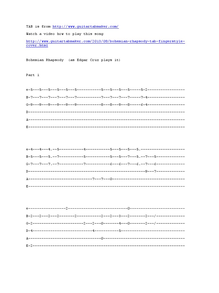 Bohemian Rhapsody Fingerstyle