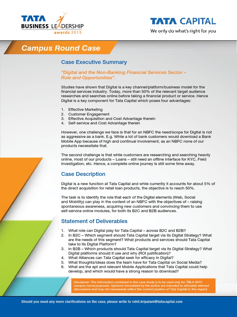 Case Study - Tata Capital PDF | PDF | Non Bank Financial Institution ...