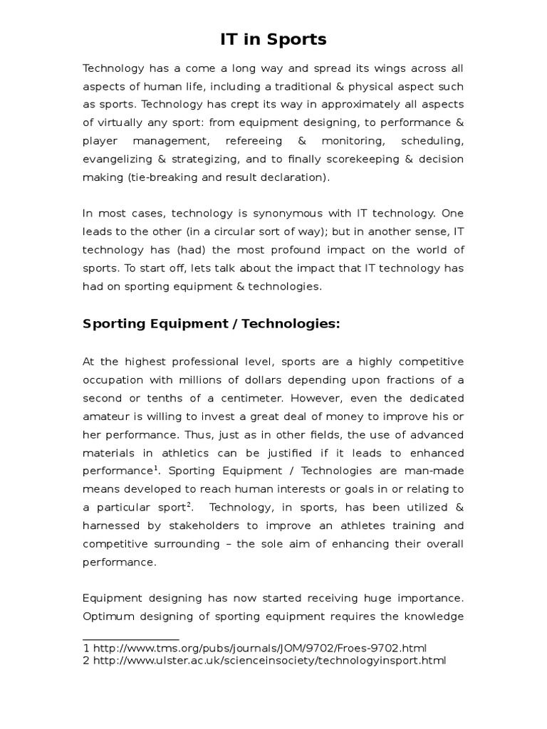 IT in Sports Sporting Equipment / Technologies PDF Sports Computer Aided Design