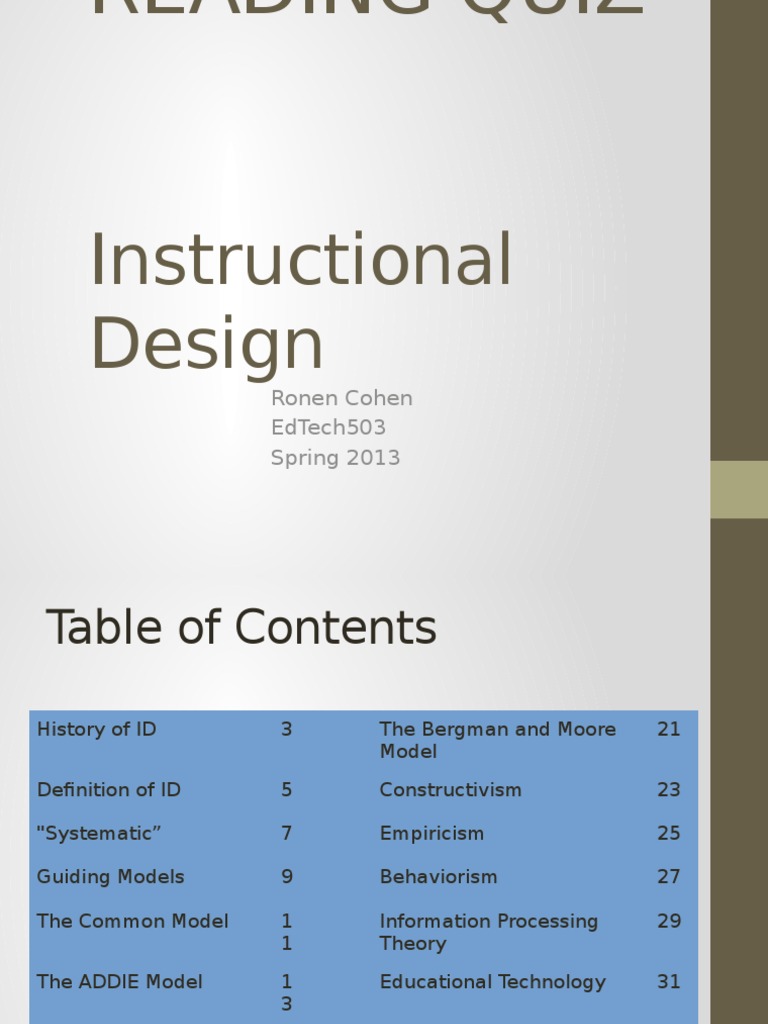 Instructional Design Models Overview | PDF | Instructional Design ...