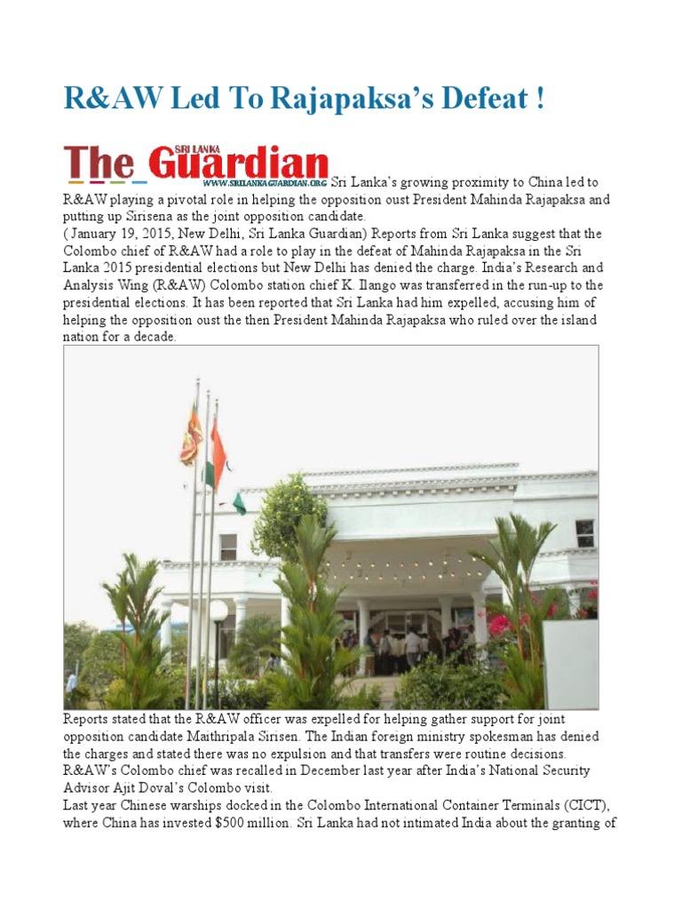 R&AW's Role in Rajapaksa's Defeat | PDF | Bangladesh | Pakistan