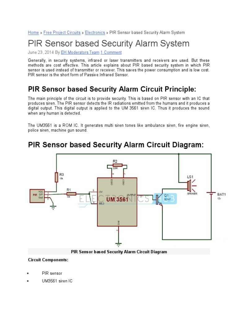 PIR Sensor Based Security Alarm Circuit Principle PDF Transistor