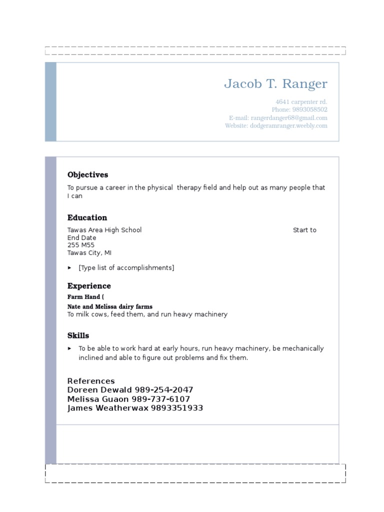 Jacob T. Ranger: Objectives | PDF