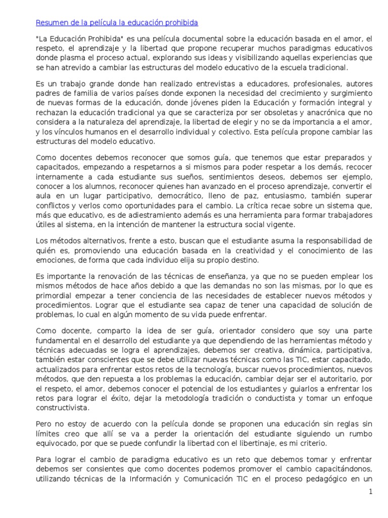 Resumen de La Película La Educación Prohibida
