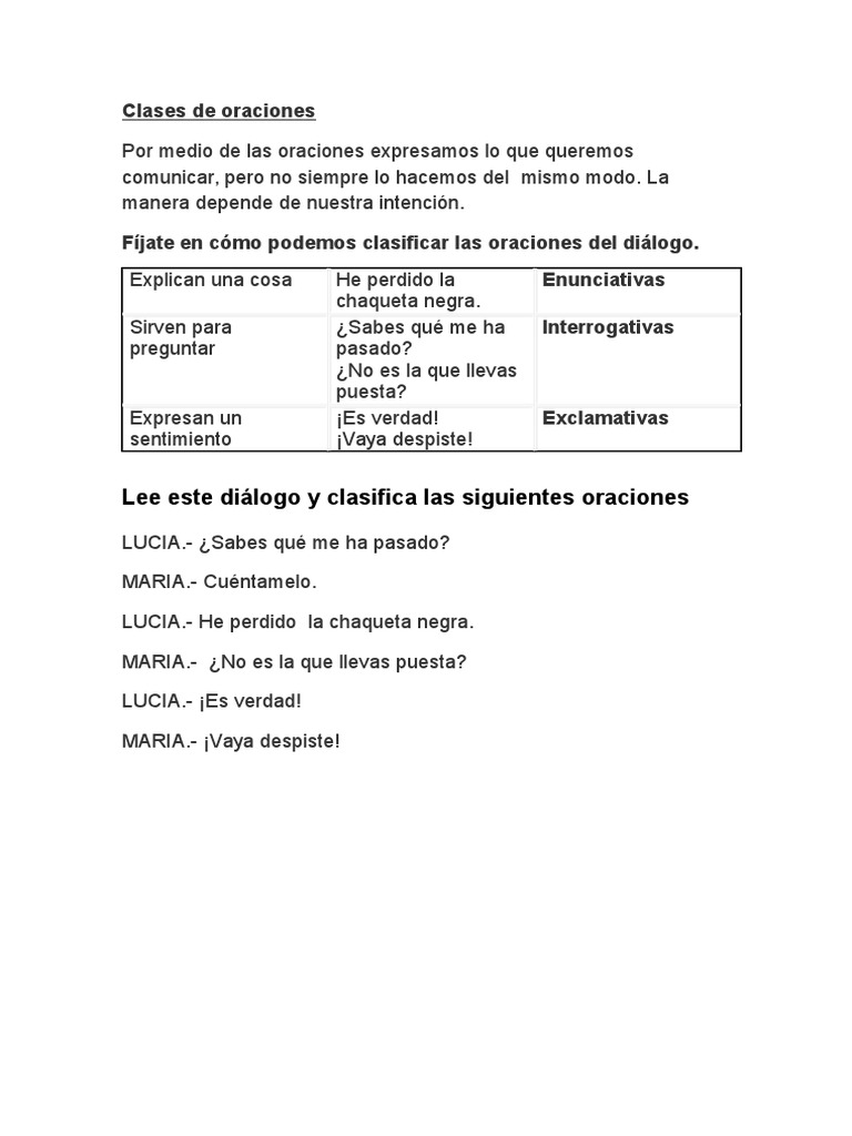 Tipos de oraciones y ejemplos | PDF | Artes del Lenguaje y Comunicación ...
