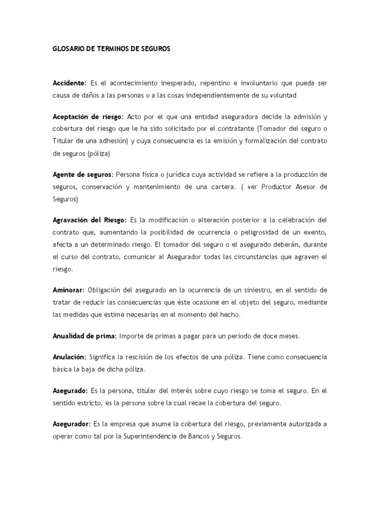 Glosario de Términos de Seguros | PDF | Póliza de seguros | Seguro