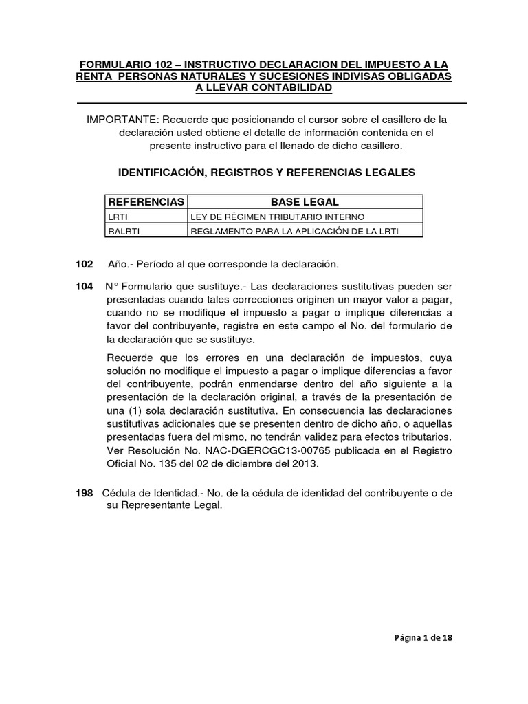Instructivo Formulario 102 Pdf Impuesto Sobre La Renta Impuestos