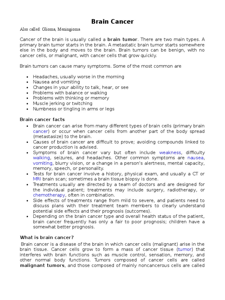 Brain Cancer Report Brain Tumor Metastasis