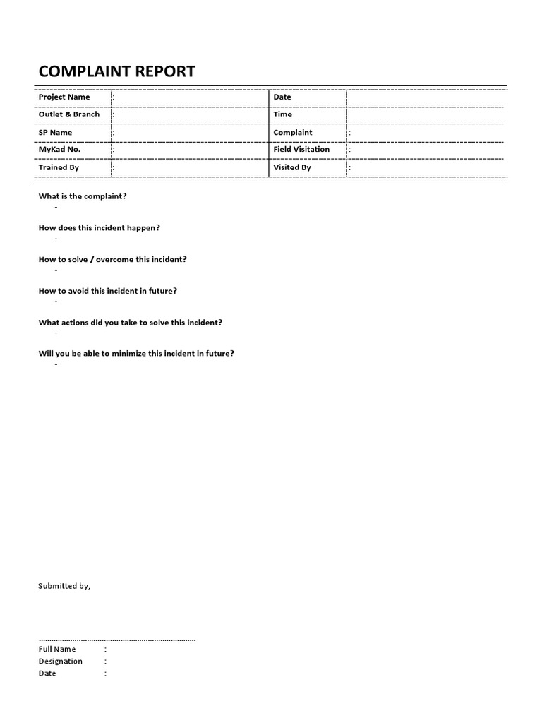 Complaint Report Template for Projects | PDF | Career & Growth