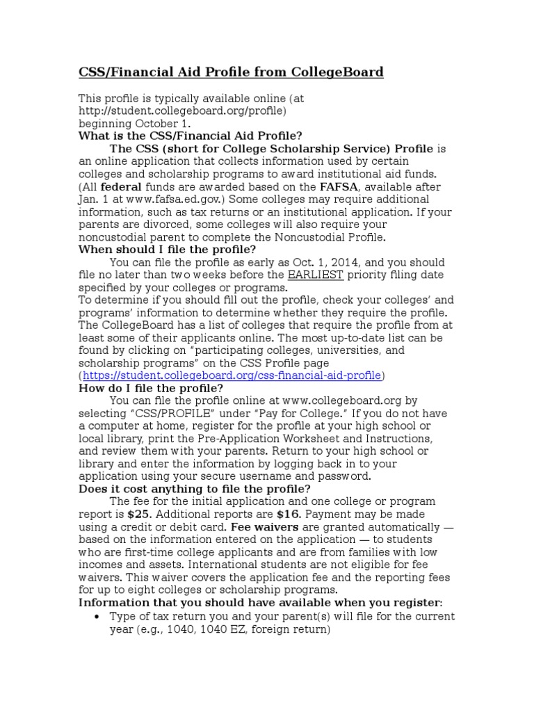 CSS Profile - College Financial Aid | PDF | Supplemental Security ...