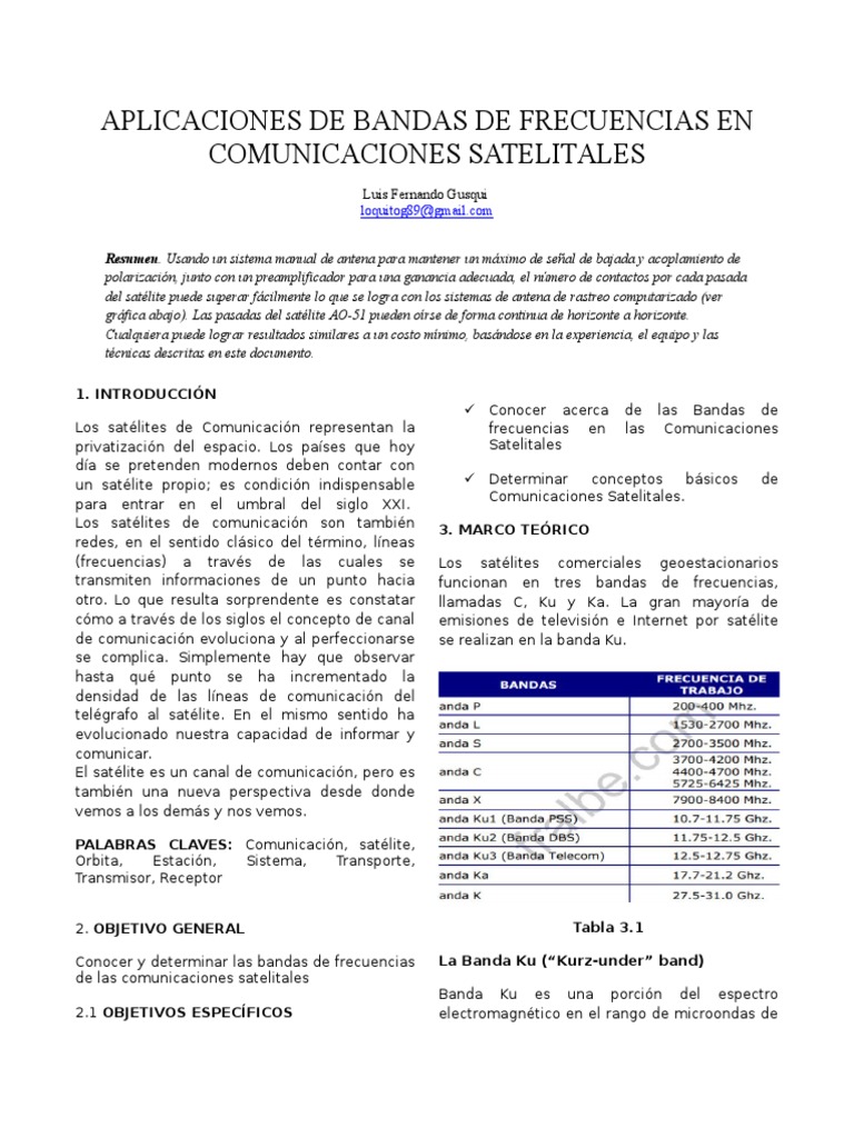 Aplicaciones de Bandas de Frecuencias en Comunicaciones Satelitales ...
