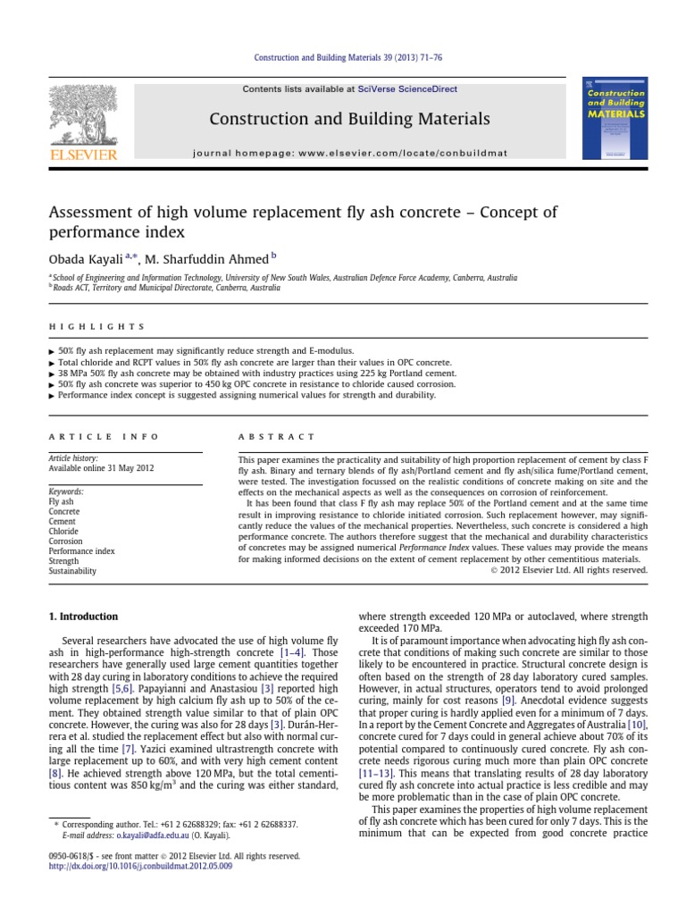 High Volume Fly Ash Concrete Assessment | PDF | Concrete | Strength Of ...